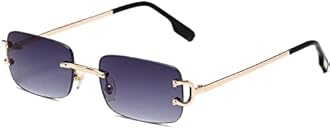 Rimless Rectangle Sunglasses for Women Men,Retro Frameless Eyewear Sun Glasses