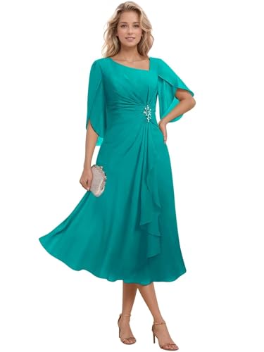 Amazon.com: Asymmetrical Neck Mother of The Bride Dresses for Wedding with  Flutter Sleeve Chiffon Beaded Formal Evening Gown Aqua Blue 02 : Clothing,  Shoes & Jewelry