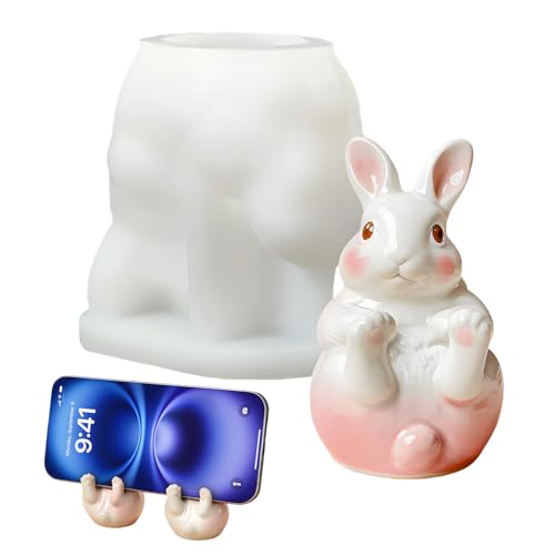 Moldes para hacer velas, molde flexible 3D de conejo | Molde de soporte para teléfono celular | para manualidades de resina, velas, arcilla, hogar, decoración de Pascua, manualidades