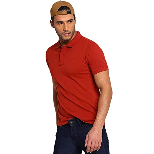 Image of Wrangler Men Brick Red Solid Regular Fit T-Shirt