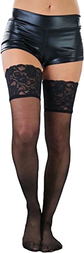 Image of ToBeInStyle Women's Wide Floral Lace Fishnet Thigh Hi Stockings