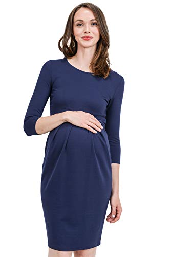 Laclef CMD1969SNVY-M Women'S Knee Length Midi Maternity Dress cover