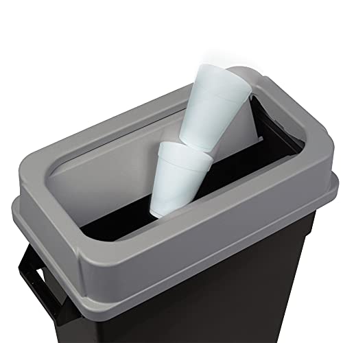 AmazonCommercial 23 Gallon Double Flip Lid for Slim Trash Can, Grey, 2-Pack