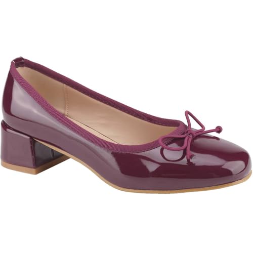 Women's Ballet Pumps Low Chnuky Block Heel Pump Round Toe Bow Detail Classic Comfortable Dress Shoes Spring Summer Vacation Spring Break Easter Burgundy
