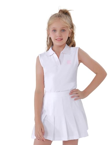 Image of EXARUS Girls Golf Polo Tennis Shirts Sleeveless Kids V-Neck Tank Tops | Equestrian UPF 50+ Quick Dry Clothes