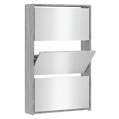 Meuble à chaussures en bois gris Sonoma au design épuré avec miroir