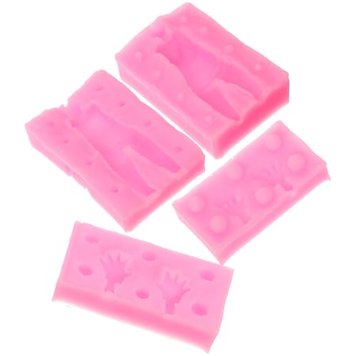 Healeved Molde de Silicona para Arcilla y Chocolate, 4 Piezas Mini Moldes Cuerpo y Mano, Color Rosa, Resistente al Calor, para Repostería Casera y Bricolaje Creativo