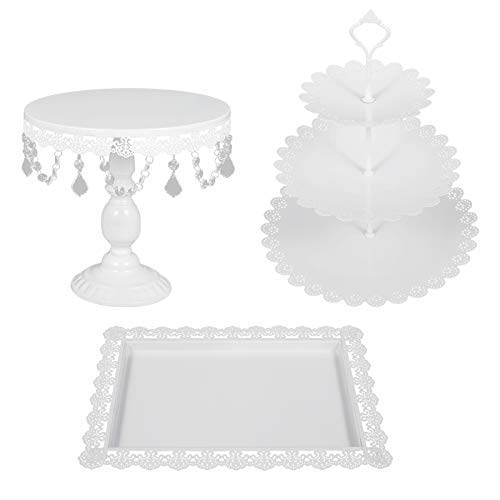 Husuper 9pcs Soporte de Pastel de Cumpleaños con Gradas en Niveles Kit Soporte de Pastel de Cristal Redondo para Boda Cumpleaños Postre Cupcake – Expositor de Bandeja (Blanco)