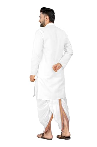 Image of UNIQUE MOMENTS Men's Cotton Dhoti Kurta Set with Full Sleeves Solid Pattern Modern Style and Mandarin Collar Neck | Perfect for Puja & Celebrations