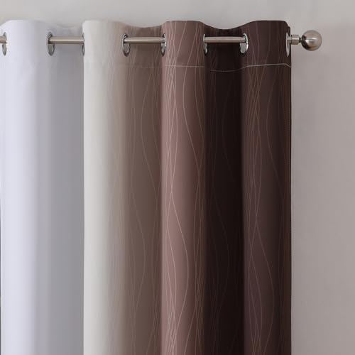 Estelar Textiler Brown and Greyish White Gradient Blackout Curtains for Bedroom, Thermal Insulated Ombre Blackout Drapes, Full Room Darkening Energy Saving Curtains for Living Room,52Wx84L,2 Panels