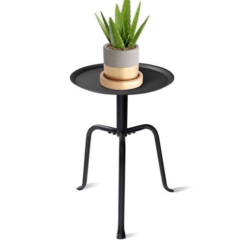Uniqcovosa Plant Stand Indoor Mid Century Single Plant Table 3-Leg Minimalist Heavy Duty Metal Tall Flower Pot Stand Modern Round Small Side End Table with Raised Design