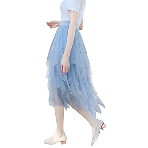 Women Mesh Midi Skirt Multilayer Pleated High Waist Lace Ballet Prom Party Tulle Tutu A-line Long Skirts