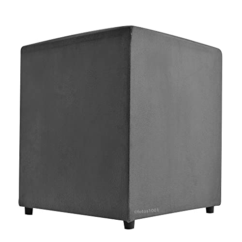 Puff Cubo Poptem Quadrado Suede Madeira Sala Cinza Cromium