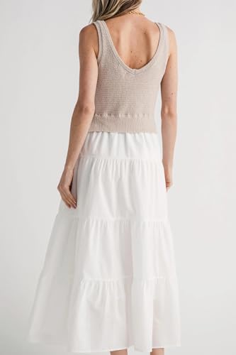 Women's V Neck Sleeveless Midi Dress Patchwork Knit Casual Long Flowy Summer Tank Dress4
