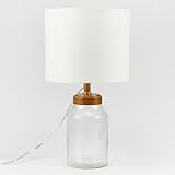 ONESKYLUMINA 20' H Clear Glass Fillable Table Lamp with White Shade and Faux Wood Base (Bulb Not Included)