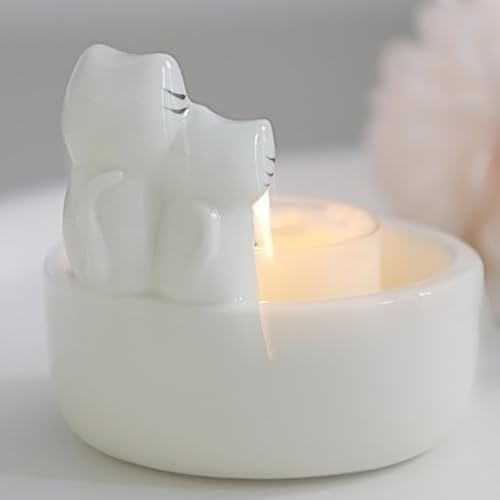 POHOVE Cat Candle Holder, Cartoon Kitten Tea Light Candlestick, Handmade Ceramic, for Cat Lovers (Couple Kitten) - Image 4