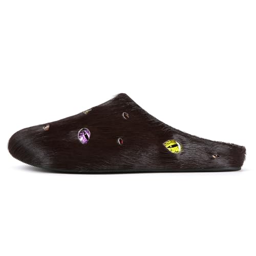 CAGLGLZ Eyeball Mules for Women Round Toe Fur Slides Fuzzy Slip on Platform Clogs Slippers Comfortable Fashion Stylish Shoes(Brown,6)