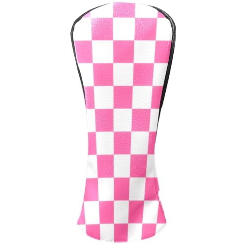 Pink Checkered Leather Headcovers