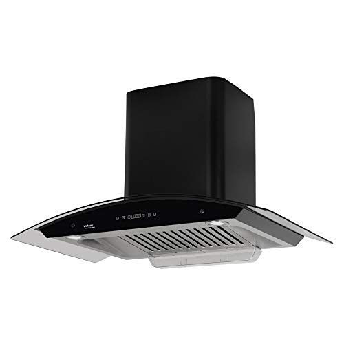 Image of Hindware Smart Appliances | Nevio 90 cm | 1200 m3 /hr Auto Clean Chimney | Baffle Filter | Curved Glass | Wall Mounted (Black)