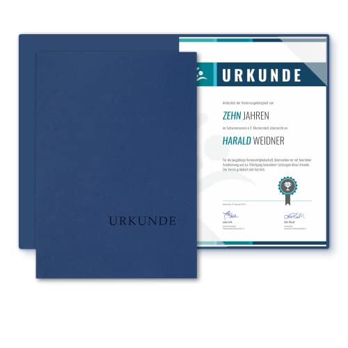 Urkundenmappe A4 Karton - Premium-Qualität mit edler Prägung 'URKUNDE' - BL-exclusivdruck® BASIC - hochwertige Übergabemappen aus 320g/m² Pappe - Urkundenhülle für DIN A4 Papier (Königsblau, 8 Stück)