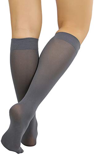 Image of ToBeInStyle Women's Opaque Knee High Nylon Fashion Socks Solid & w /Front Satin Bow