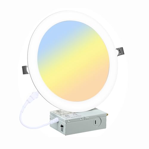 LZHOME 8 Inch LED Recessed Lighting with Junction Box Ultra-Thin, 3000K/4500K/6000K Selectable, 8' Dimmable Canless LED Downlight, 1800LM CRI80 High Brightness 5%-100% Recessed Light (1 Pack)
