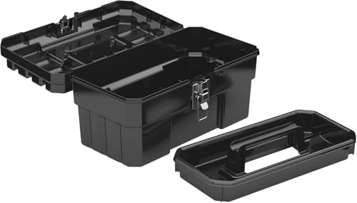 Image of Akro-Mils 09514 ProBox 14-Inch Plastic Toolbox for Tools, Hobby or Craft Storage Toolbox with Removable Tray, 14-Inch x 8-Inch x 8-Inch, Black, 6-Pack