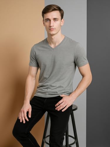 Image of Friskers Men's V-Neck Short Sleeves Cotton T-Shirt - Casual T-Shirt, Regular Fit