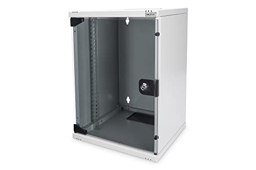 DIGITUS Szafka sieciowa 10 cali – 9U – montaż na ścianie – wys. x szer. x gł. 464 x 312 x 300 mm – głębokość użytkowa 240 mm – nośność 30 kg – szklane drzwi zabezpieczające – seria SOHO – szary