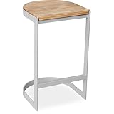 Gris clair Iconik Interior Industrial Style Tabouret Design Industriel - Bois et Métal - 60cm - Lia Gris Clair