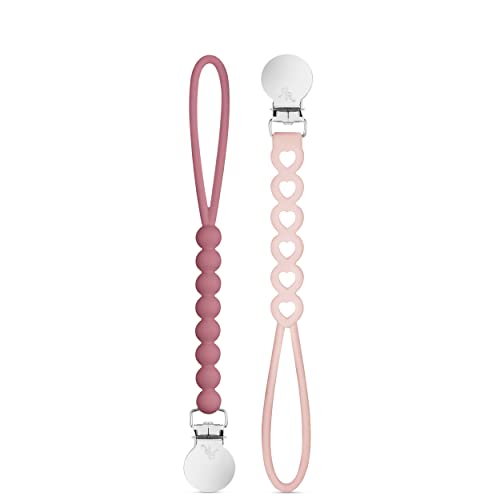 Image of Ryan & Rose Cutie Clip 2 Pack - Pacifier Clip Holder Silicone (Judy-Rosewood/Hart-Blush)