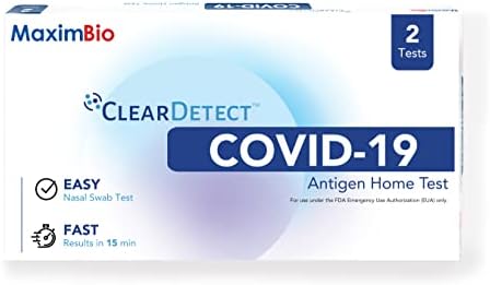 MaximBio ClearDetect Covid-19 Test Kit At Home Rapid Antigen Self Testing FDA EUA Authorized, Easy Nasal Swab, Fast Results in 15 Minutes, 2 Tests Pack