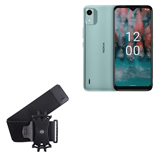BoxWave Holster Compatible with Nokia C12 Pro - ActiveStretch Sport Armband, Adjustable Armband for Workout and Running - Jet Black