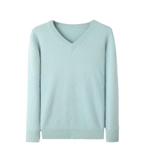 Rfmfkkg Men's Mink Cashmere Sweater V-Neck Pullover Knitted Long Sleeve Tops Business Ribbed Jumper