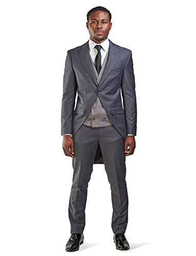 Costume queue-de-pie 3 pièces noir pour homme avec veste à un bouton gilet et pantalon de bal