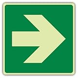 V Safety Glow In The Dark Arrow Right Sign – Formato quadrato – 150 x 150 mm – Realizzato in plastica rigida Double Glow – Segnaletica antincendio – Made in Britain