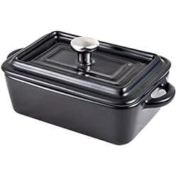 Cacerola Rectangular MasterPro Cook & Share - Cacerola rectangular con Tapa de 15.8 x 9 x 4.5/6.3 cm, Fabricado en Cerámica, Antiadherente, Apto para Horno y lavavajillas, Negro