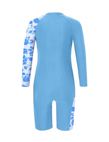 Image of Girls One Piece Rash Guard Swimsuit Long Sleeve Swimsuits with Zipper Patchwork Beach Bathing Suit for Kids 4-13 Years