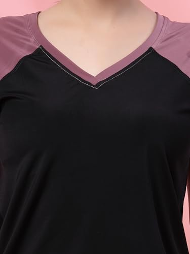 Image of UZARUS Women's V-Neck Regular Fit Gym T-Shirt | Soft Lightweight & Stretchable Fabric | Activewear Top for Workout Yoga Running Exercise Casual Wear