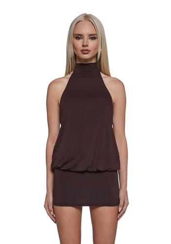 Dolls Kill Club Moves Halter Dress by Current Mood Brown X-Large