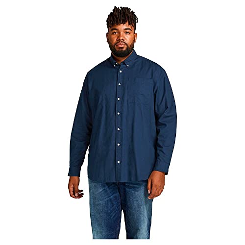 JACK & JONES PLUS eoxford Shirt L/S S21 PS Camisa, Azul Marino Ajuste Talla Grande, 3XL para Hombre