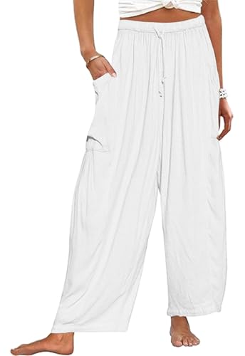 CheChury Women’s Linen Trousers White M
