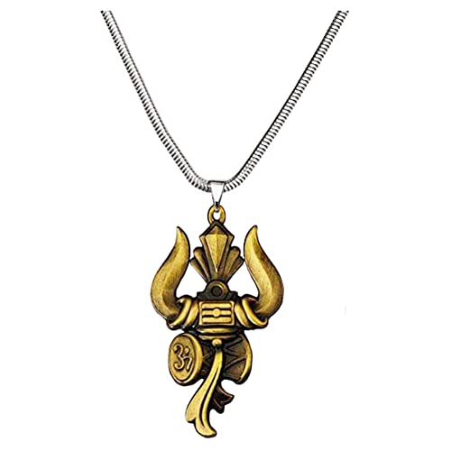AFH Lord Shiva Om Trishul Damaru Bronze Locket with Snake Chain Pendant for Men and Women
