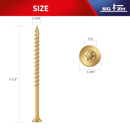 Image of #10 x 3-1 /2 inch Deck Screws (51Pcs) 1lb. Exterior Wood Screws. Carbon Steel, Tan, Flat Head, Rust Resistant epoxy Coated, with T25 Star Bit