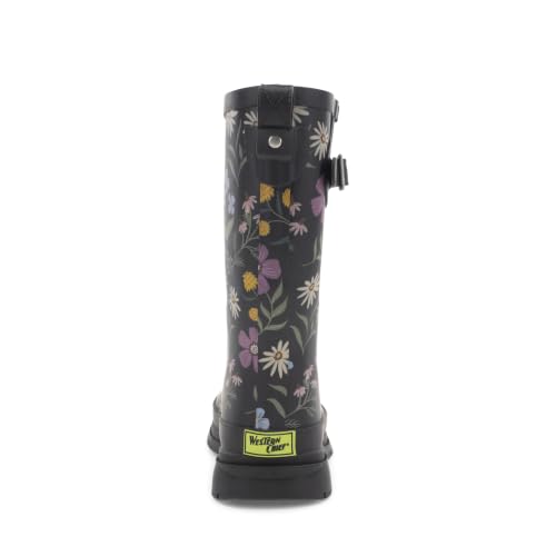 Image of Western Chief Women's Waterproof Mid Rain Boots | Ladies pull on mid rain boots with adjustable buckle, cushioned insole, and rubber outsole for wet weather and outdoor wear.