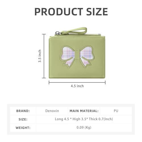 Wallet Women, Coquette Bow Cute Wallets, Small Compact Aesthetic Bifold Zipper Pocket Card Case Purse Holder with ID Window for Ladies (Green)2
