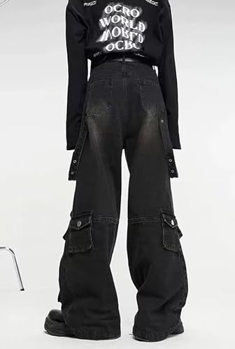 Y2k Wide Leg Cargo Jeans Women Grunge Black Grunge Vintage Hip Hop Denim Jeans for Men3