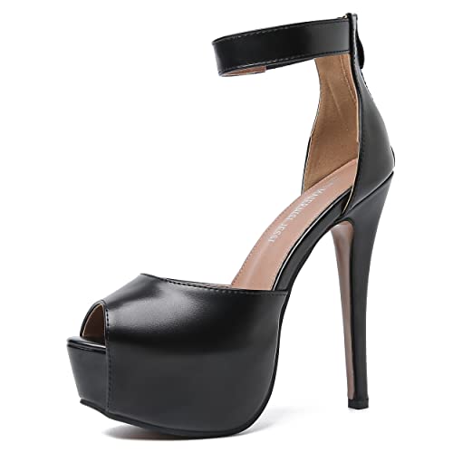 Image of MAIERNISI JESSI Women's Platform High Heel Sandals, Ankle Strap, Peep Toe, Stiletto Heels, Zip
