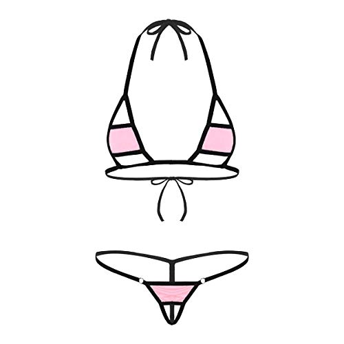 iEFiEL Women Sexy Halter Neck Swimsuit Hollow Micro G String Bikini Sexy Lingerie