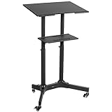 VIVO Steel Mobile 24 inch Height Adjustable Multi-Purpose Rolling Podium, Lectern, and Laptop Workstation Desk with Storage Tray, Black, CART-V03E